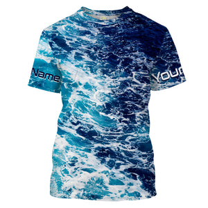 Custom Saltwater Long sleeve Fishing Shirts UV Protection, Sea wave camo Fishing Shirts - IPHW878