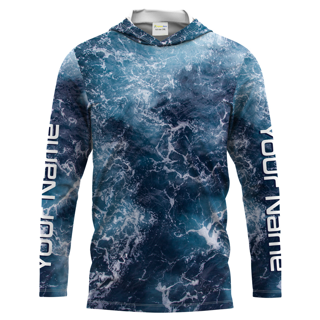 Custom Saltwater Long sleeve Fishing Shirts UV Protection, Sea wave camo Fishing Shirts - IPHW879