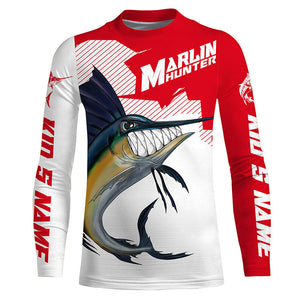 Marlin hunter Fishing jerseys, Custom Angry Marlin Long sleeve performance Fishing Shirts |red IPHW3405