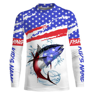 Personalized Tuna American Flag Uv Protection Fishing Shirts, Tuna Saltwater Fishing Shirt IPHW3755