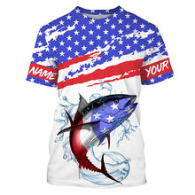 Load image into Gallery viewer, Personalized Tuna American Flag Uv Protection Fishing Shirts, Tuna Saltwater Fishing Shirt IPHW3755