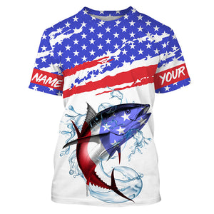 Personalized Tuna American Flag Uv Protection Fishing Shirts, Tuna Saltwater Fishing Shirt IPHW3755