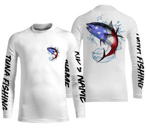 Tuna Fishing American Flag Custom performance Long Sleeve Fishing Shirts, Patriotic Fishing gifts - IPHW1392