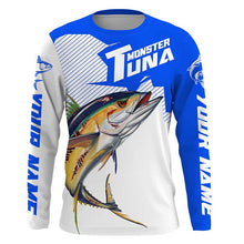 Load image into Gallery viewer, Monster Tuna Fishing jerseys, Yellowfin Tuna fish skull Custom Long sleeve Fishing Shirts | blue IPHW3532