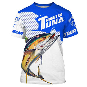 Monster Tuna Fishing jerseys, Yellowfin Tuna fish skull Custom Long sleeve Fishing Shirts | blue IPHW3532