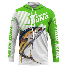 Load image into Gallery viewer, Monster Tuna Fishing jerseys, Yellowfin Tuna fish skull Custom Long sleeve Fishing Shirts | green IPHW3533