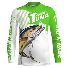 Load image into Gallery viewer, Monster Tuna Fishing jerseys, Yellowfin Tuna fish skull Custom Long sleeve Fishing Shirts | green IPHW3533