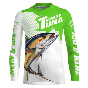 Monster Tuna Fishing jerseys, Yellowfin Tuna fish skull Custom Long sleeve Fishing Shirts | green IPHW3533