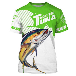 Monster Tuna Fishing jerseys, Yellowfin Tuna fish skull Custom Long sleeve Fishing Shirts | green IPHW3533