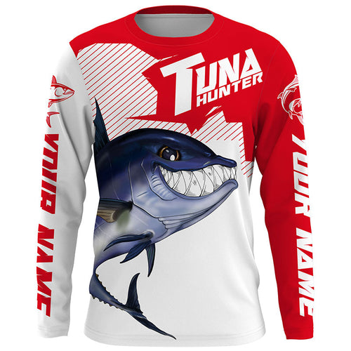 Bluefin Tuna hunter Fishing jerseys, Custom Angry Tuna Long sleeve performance Fishing Shirts |red IPHW3402