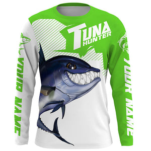 Bluefin Tuna hunter Fishing jerseys, Custom Angry Tuna Long sleeve performance Fishing Shirts |green IPHW3403