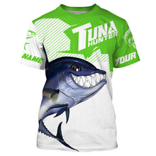 Load image into Gallery viewer, Bluefin Tuna hunter Fishing jerseys, Custom Angry Tuna Long sleeve performance Fishing Shirts |green IPHW3403