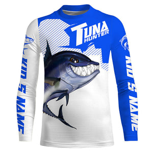 Bluefin Tuna hunter Fishing jerseys, Custom Angry Tuna Long sleeve performance Fishing Shirts |blue IPHW3404