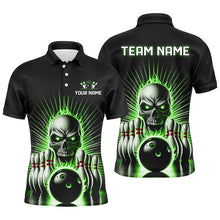 Load image into Gallery viewer, Green Flame Skull Custom Bowling Polo/ Quarter-Zip Team Shirts For Men Women, Bowler&#39;S Outfits IPHW6023