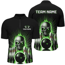 Load image into Gallery viewer, Green Flame Skull Custom Bowling Polo/ Quarter-Zip Team Shirts For Men Women, Bowler&#39;S Outfits IPHW6023