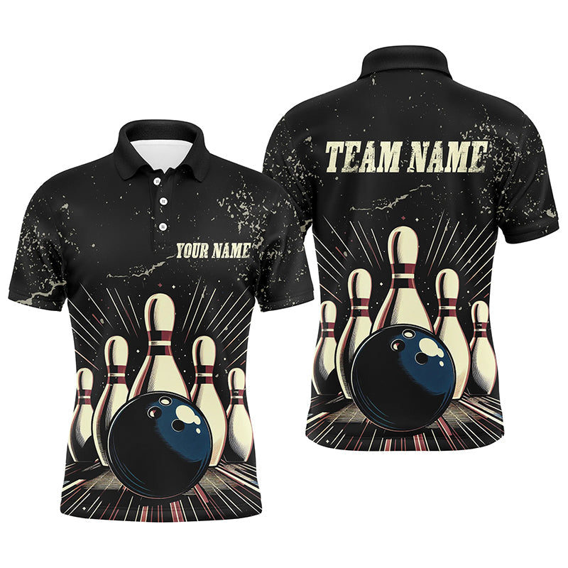 Custom Striking Bowling Men Polo Shirts Grunge Vintage Bowling Team Jerseys Retro Bowlers Outfits IPHW5392