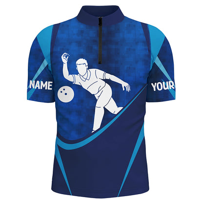 Customized Name Men'S Blue Bowling Jerseys, Personalized Bowling Shirts For Men IPHW4202