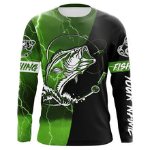 Load image into Gallery viewer, Largemouth Bass Fishing tattoo green camo black Custom name sun protective clothing fishing shirts NQS3302