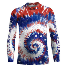 Load image into Gallery viewer, Custom Tie dye American Flag Fishing Shirts, USA Patriotic Fishing gifts UV Protection - IPHW1715