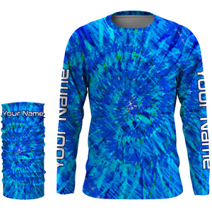 Blue Tie Dye Custom Long Sleeve performance Fishing Shirts, tournament Fishing Shirts for men - IPHW1716