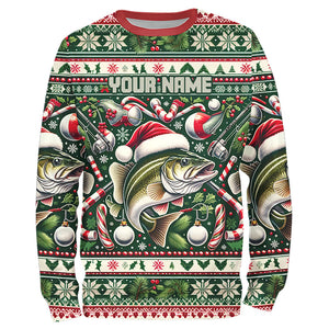 Walleye Fishing Ugly Sweater Pattern Christmas Custom Fishing Shirts Personalized Fishing Gifts IPHW5568