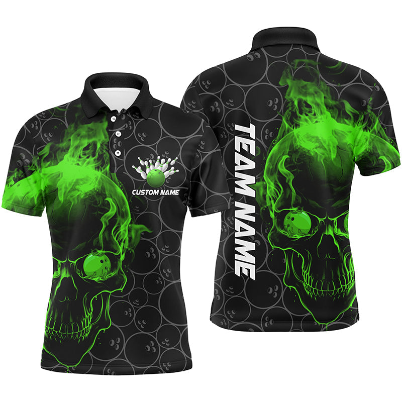 Personalized Green Skull Men Bowling Polo Shirts Team Bowling Jerseys Bowling League Outfits IPHW5416