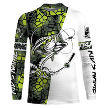 Load image into Gallery viewer, Largemouth Bass Fishing Custom Long Sleeve Shirts, Bass Tournament Fishing Jerseys | Green Camo IPHW3855