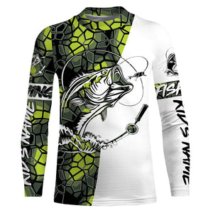 Largemouth Bass Fishing Custom Long Sleeve Shirts, Bass Tournament Fishing Jerseys | Green Camo IPHW3855