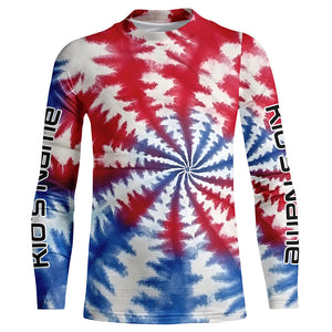 Custom Tie Dye American Flag Fishing Shirts, USA Patriotic Fishing Gifts Uv Protection IPHW4626