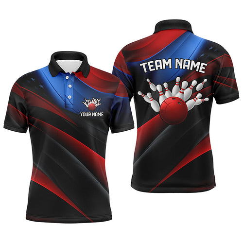 Custom American Flag Men'S Bowling Polo Shirts, Patriotic Bowling Team Bowling League Shirts IPHW5247