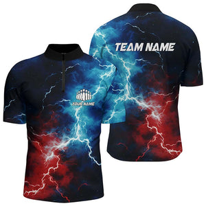 Red, White And Blue Thunder Bowling Quarter Zip Shirts For Men, Patriotic Bowling Team Jerseys IPHW5253