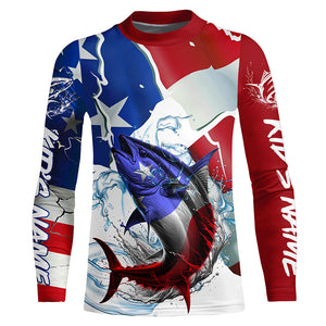 Tuna Fishing American Flag Custom Performance Long Sleeve Fishing Shirts, Patriotic Fishing Gifts IPHW6109