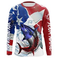 Load image into Gallery viewer, Tuna Fishing American Flag Custom Performance Long Sleeve Fishing Shirts, Patriotic Fishing Gifts IPHW6109