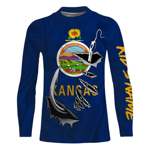 Kansas Flag 3D Fish Hook UV Protection Custom Long Sleeve performance Fishing Shirts IPHW490