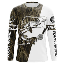 Load image into Gallery viewer, Musky Fishing Tattoo Grass Camo Custom Long Sleeve Tournament Shirts, Muskie Fishing Jerseys IPHW6129