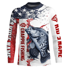 Load image into Gallery viewer, American Flag Water Custom Crappie Long Sleeve Fishing Shirts, Patriotic Crappie Fishing Jerseys IPHW6140