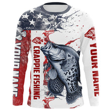 Load image into Gallery viewer, American Flag Water Custom Crappie Long Sleeve Fishing Shirts, Patriotic Crappie Fishing Jerseys IPHW6140