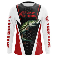 Load image into Gallery viewer, Personalized Musky Fishing Long Sleeve Tournament Fishing Shirts, Musky Fishing Jerseys |Red IPHW6141