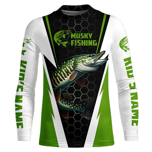 Personalized Musky Fishing Long Sleeve Tournament Fishing Shirts, Musky Fishing Jerseys |Green IPHW6142