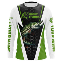 Load image into Gallery viewer, Personalized Musky Fishing Long Sleeve Tournament Fishing Shirts, Musky Fishing Jerseys |Green IPHW6142