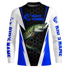 Load image into Gallery viewer, Personalized Musky Fishing Long Sleeve Tournament Fishing Shirts, Musky Fishing Jerseys |Blue IPHW6143