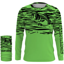 Load image into Gallery viewer, Largemouth bass fishing green color Custom Name All Over Printed UV Protection performance Fishing Shirts For Adult and Kid NQS2876