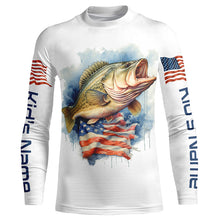 Load image into Gallery viewer, Bass Fishing American Flag Long Sleeve Fishing Shirts, Personalized Patriotic Bass Fishing Jerseys IPHW4696