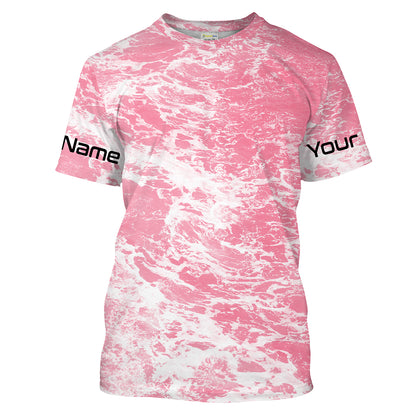Custom Saltwater Long sleeve Fishing Shirts UV Protection, Sea wave camo Fishing Shirts | pink - IPHW1501