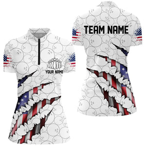 Personalized American Flag Bowling Team Shirts For Women Patriotic Bowling Gifts IPHW5523