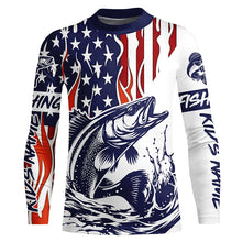 Load image into Gallery viewer, Flame American Flag Custom Walleye Long Sleeve Fishing Shirts, Patriotic Walleye Fishing Jerseys IPHW5943