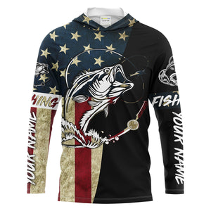 Personalized Bass Fishing American Flag Custom Long Sleeve Fishing Shirts, personalized Patriotic Fishing gifts - IPHW1193