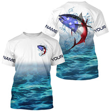 Load image into Gallery viewer, American Flag Tuna Long Sleeve Fishing Shirts, Custom Patriotic Tuna Tournament Fishing Shirts IPHW4401