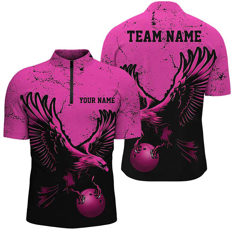 Custom Pink Eagle Men Bowling Team Shirts Grunge Vintage Bowling Team Jerseys Outfits IPHW5847