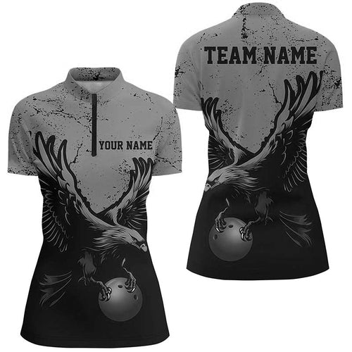 Custom Gray Eagle Women Bowling Team Shirts Grunge Vintage Bowling Team Jerseys Outfits IPHW5849